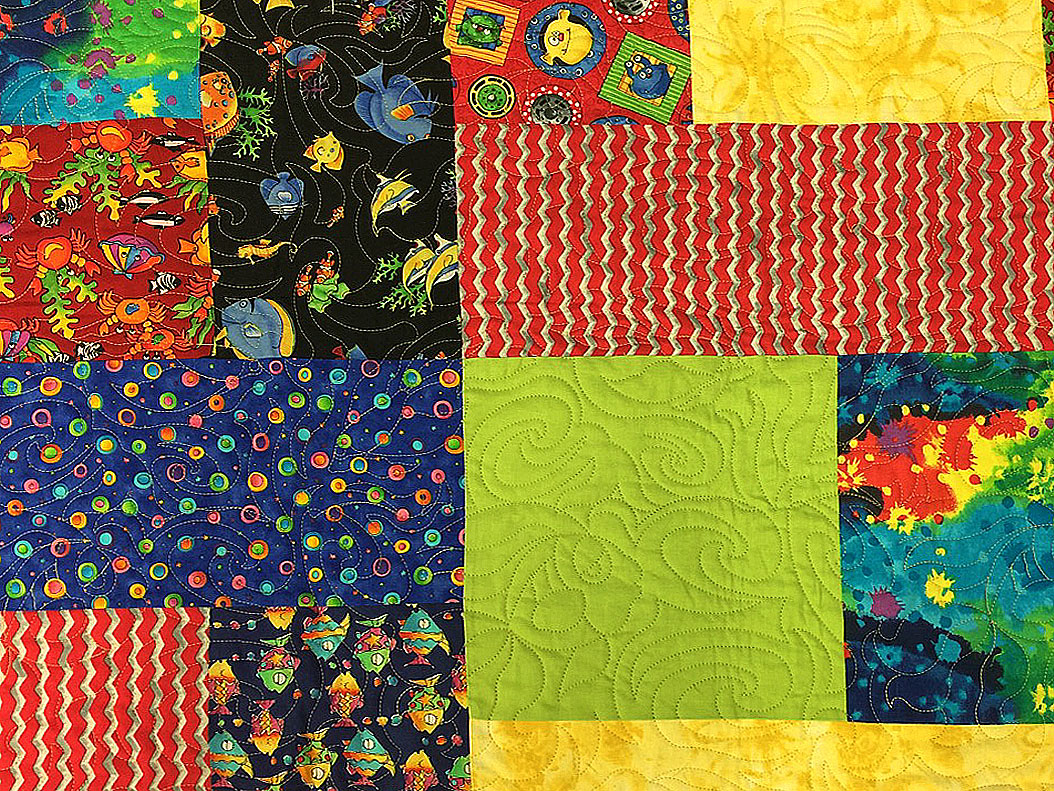 Crazy Quilt with Fish Quilting Pattern