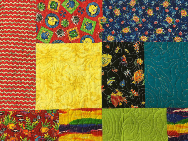 Crazy Quilt with Fish Quilting Pattern